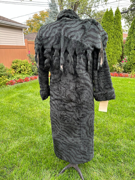 Used Green Sheared Printed Rabbit Coat with Cape