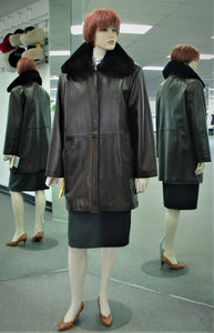 Brown Leather Jacket, Sheared Beaver Collar, Detachable Fur Lining