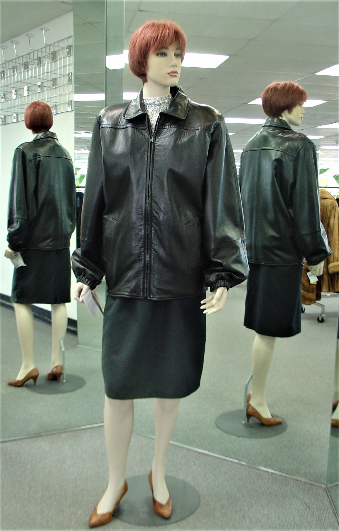 Black Lamb Leather Jacket, Detachable Fur Lining 