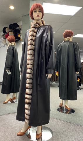 Black Leather Coat, Rex Trim 